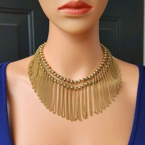 Vintage Rare Signed Hobe Multistrand Fringe Waterfall Necklace Statement Festoon